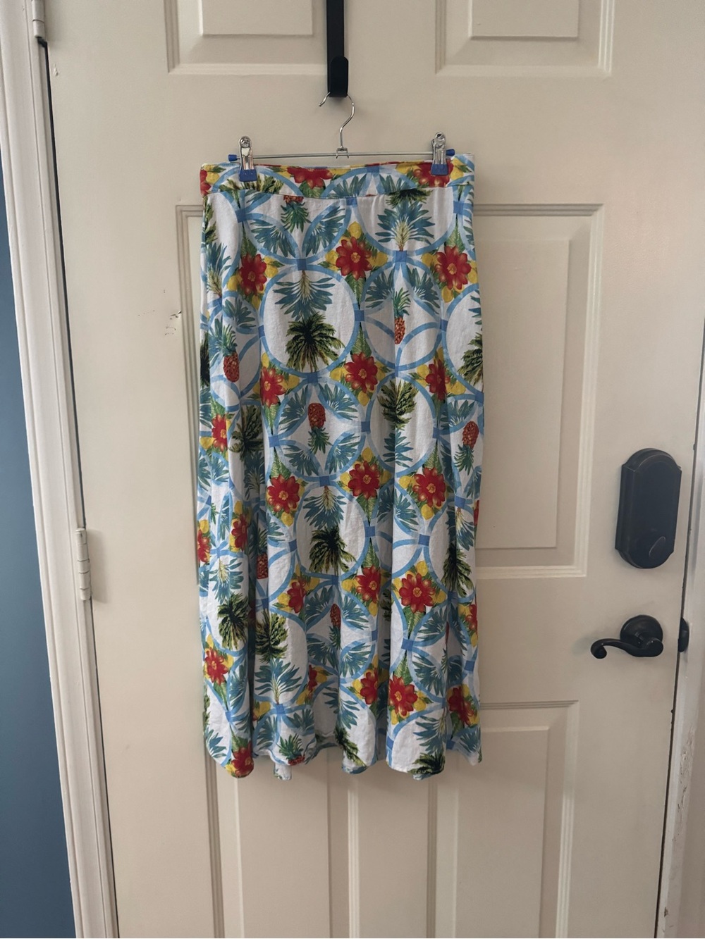 Rachel Zoe White Tropical Maxi Skirt with Blue, Red & Green Print